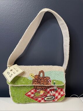 Sol Mer Cream Picnic Beaded Shoulder Bag